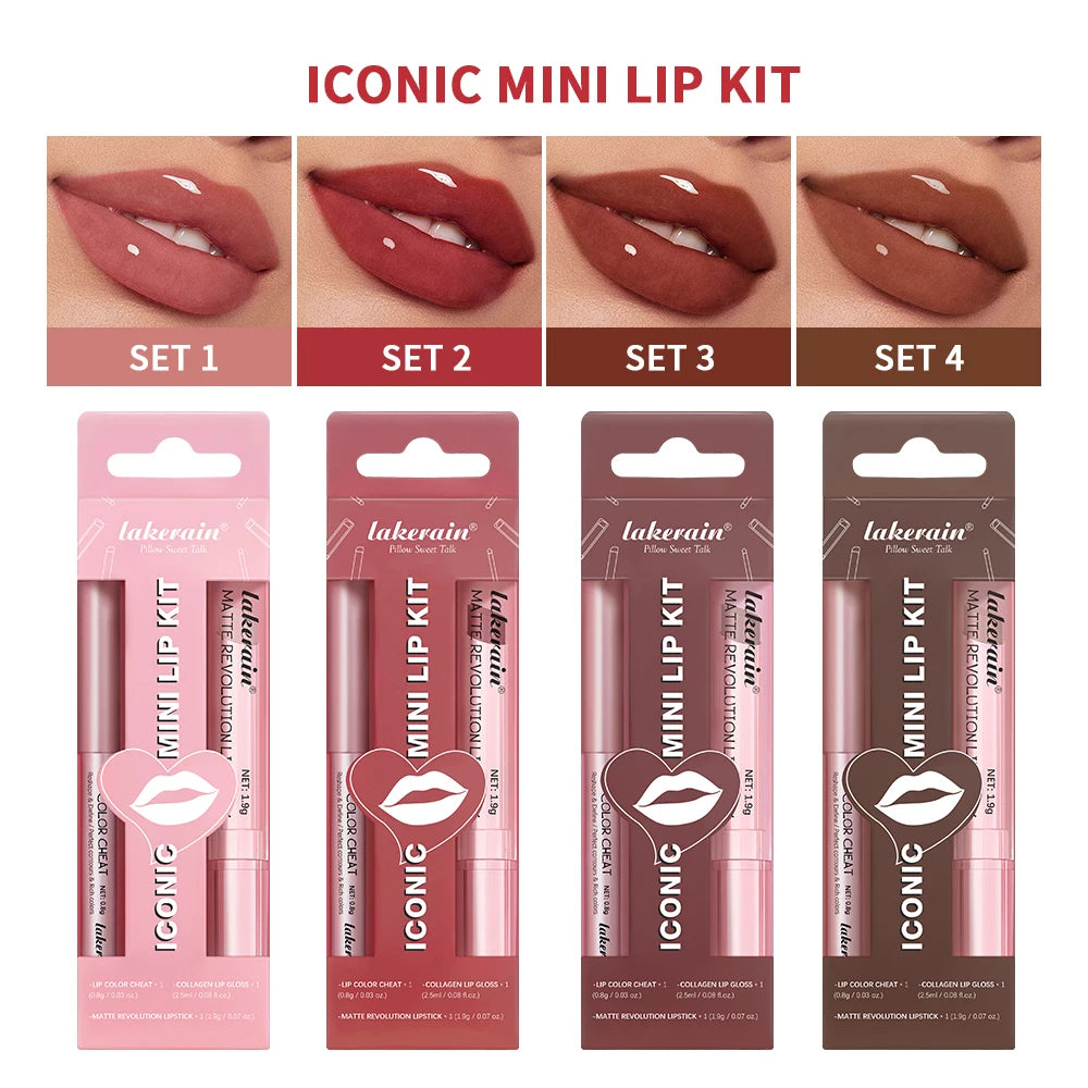 3-Piece Waterproof Matte Lipstick and Lip Liner Makeup Set - 2