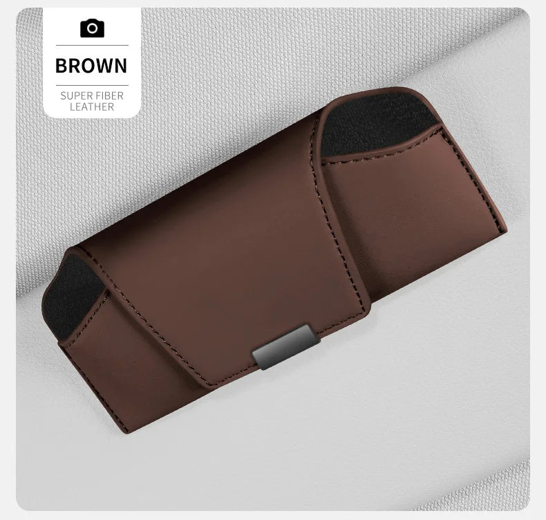 Leather Car Sun Visor Sunglasses and Eyeglasses Holder Case - 21