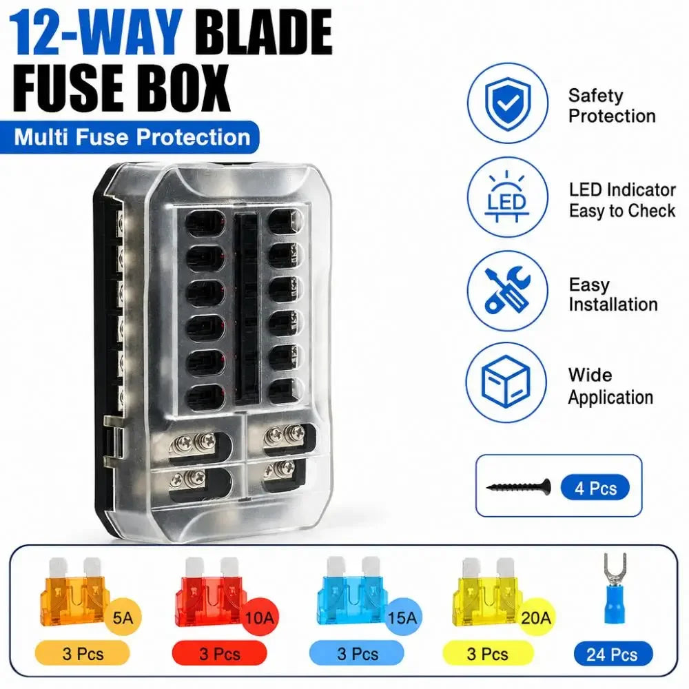 Waterproof Blade Fuse Box with LED Indicator for Automotive and Marine