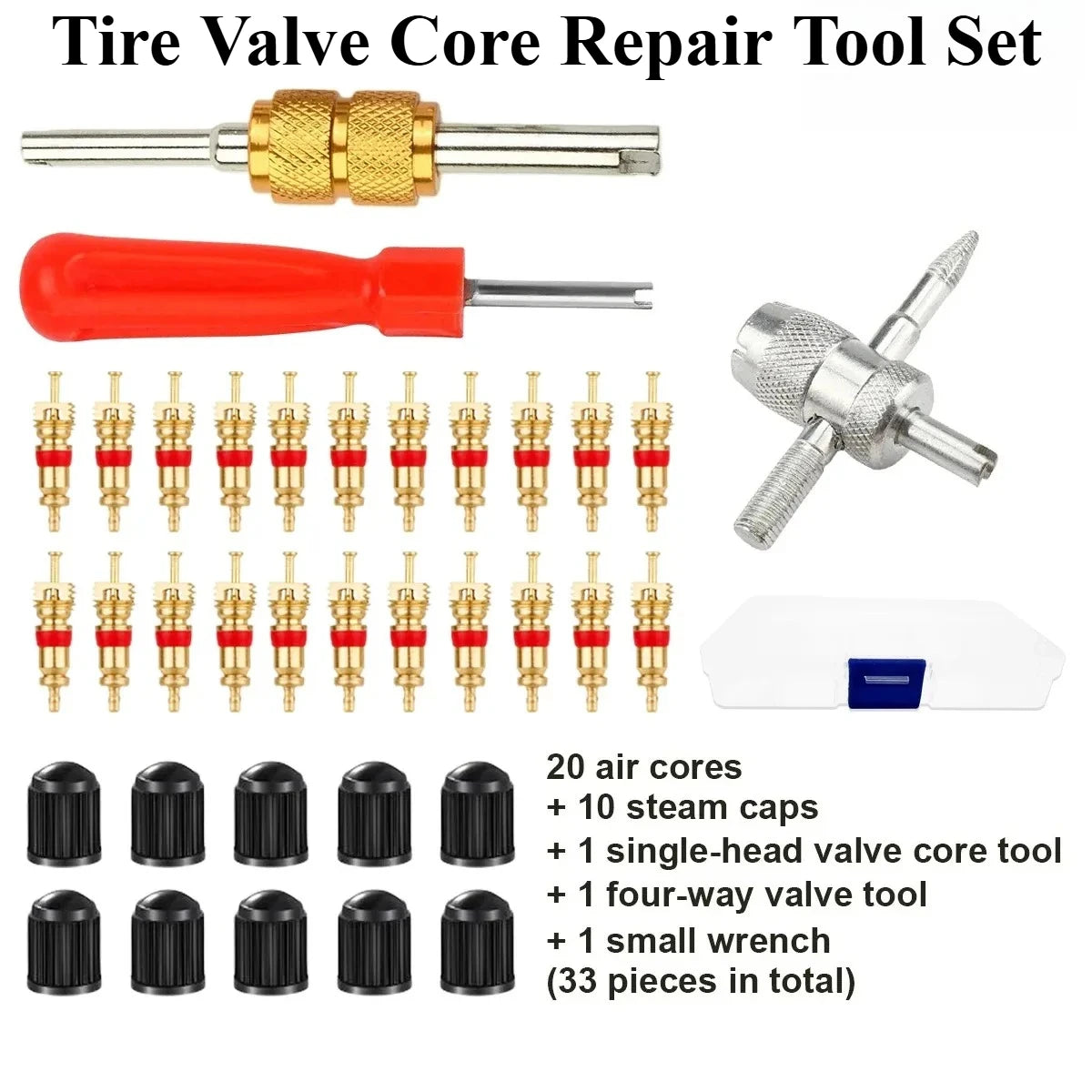 Universal Tire Valve Core Removal and Repair Tool Kit