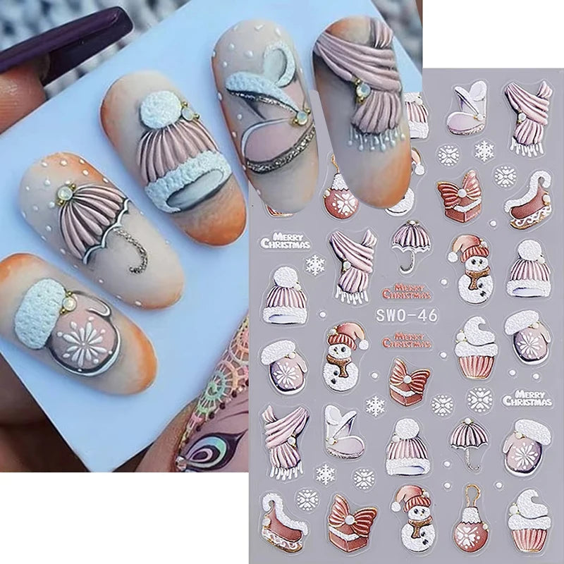 Christmas Cartoon Embossed Nail Art Stickers