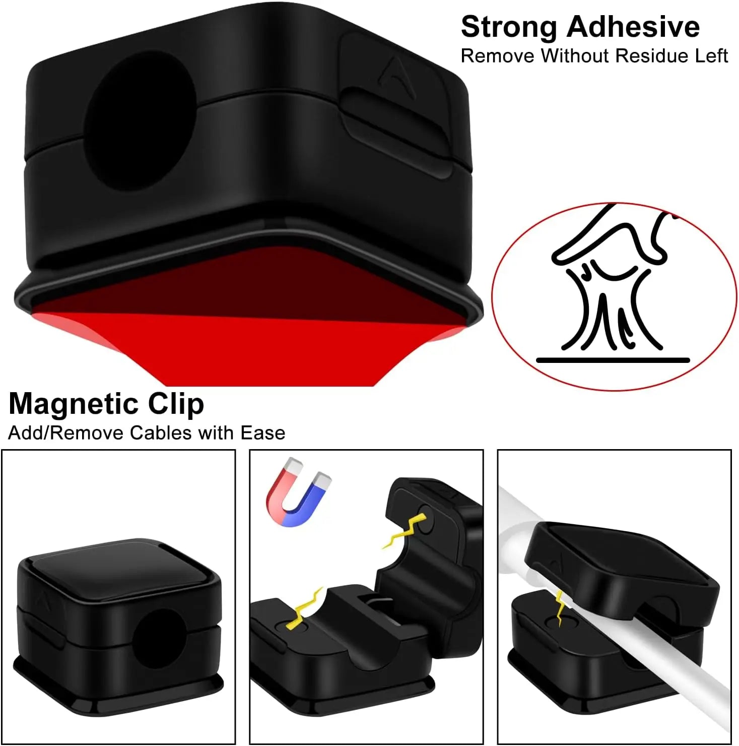 Magnetic Cable Clips Adjustable Cord Organizer and Wire Management Holder - 4