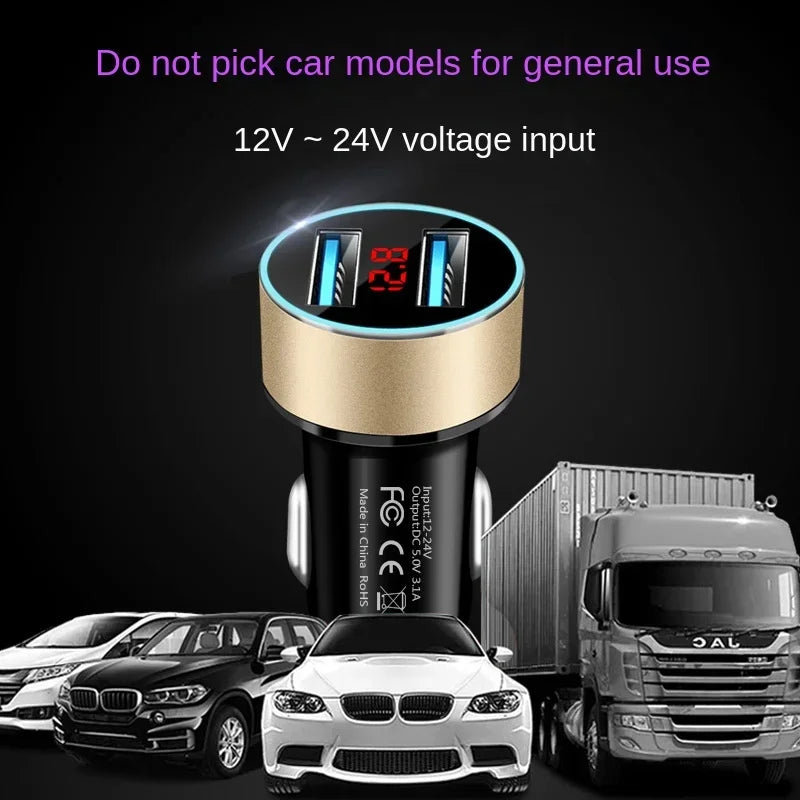 Dual USB Fast Car Charger with LED Voltage Display