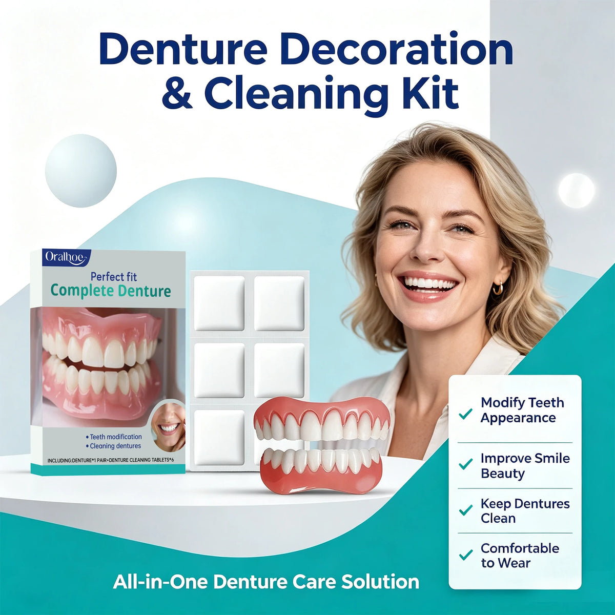Cosmetic Denture Kit for Covering Missing or Stained Teeth