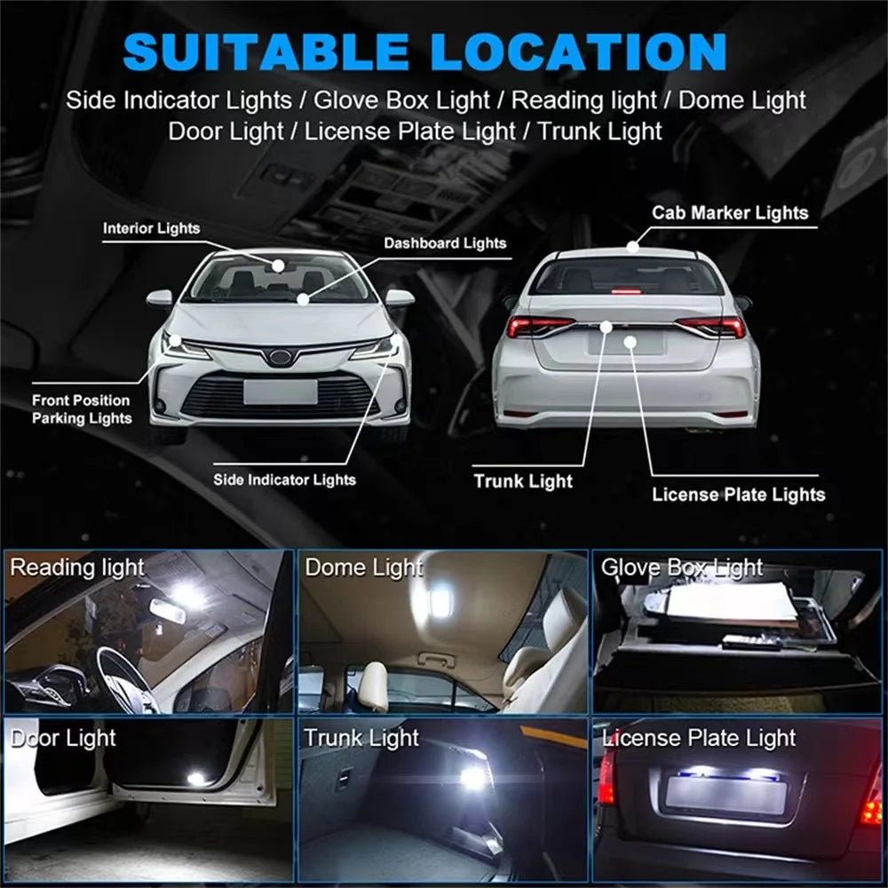 Bright T10 W5W LED Interior and Parking Light Bulbs