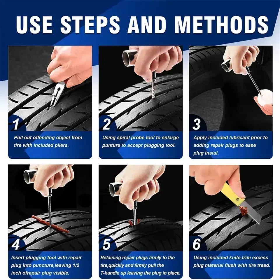 Emergency Universal Tubeless Tire Puncture Repair Kit