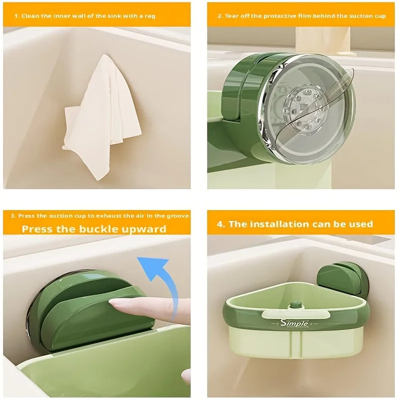 Corner Kitchen Sink Drain Basket with Suction Cup