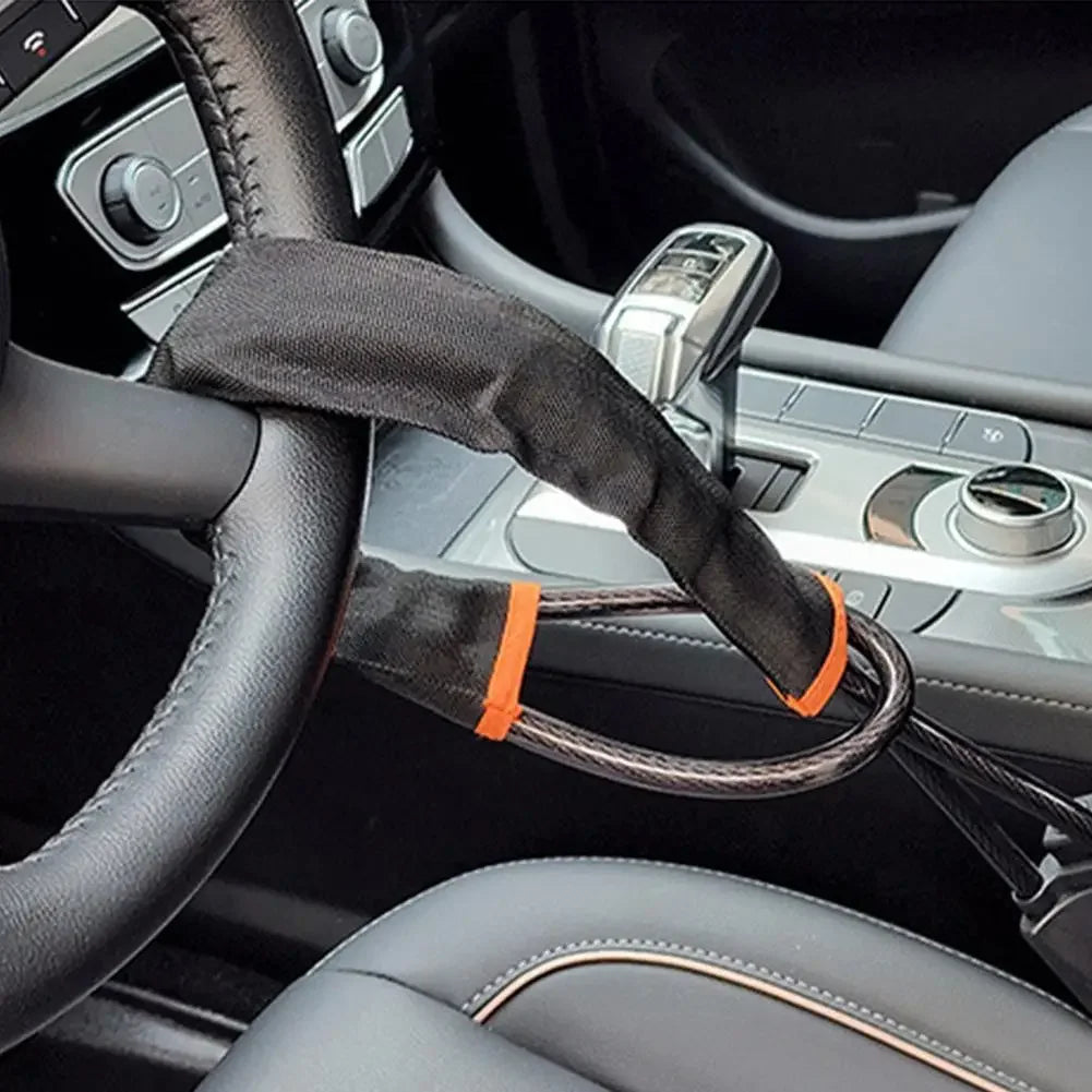 Anti-Theft Braided Steel Steering Wheel and Seat Belt Lock