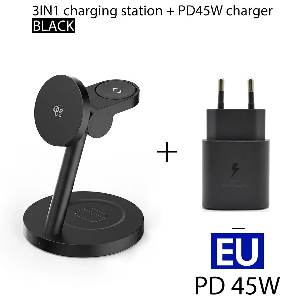 3-in-1 Magnetic Fast Wireless Charging Stand for Phone Watch and Earbuds - 20