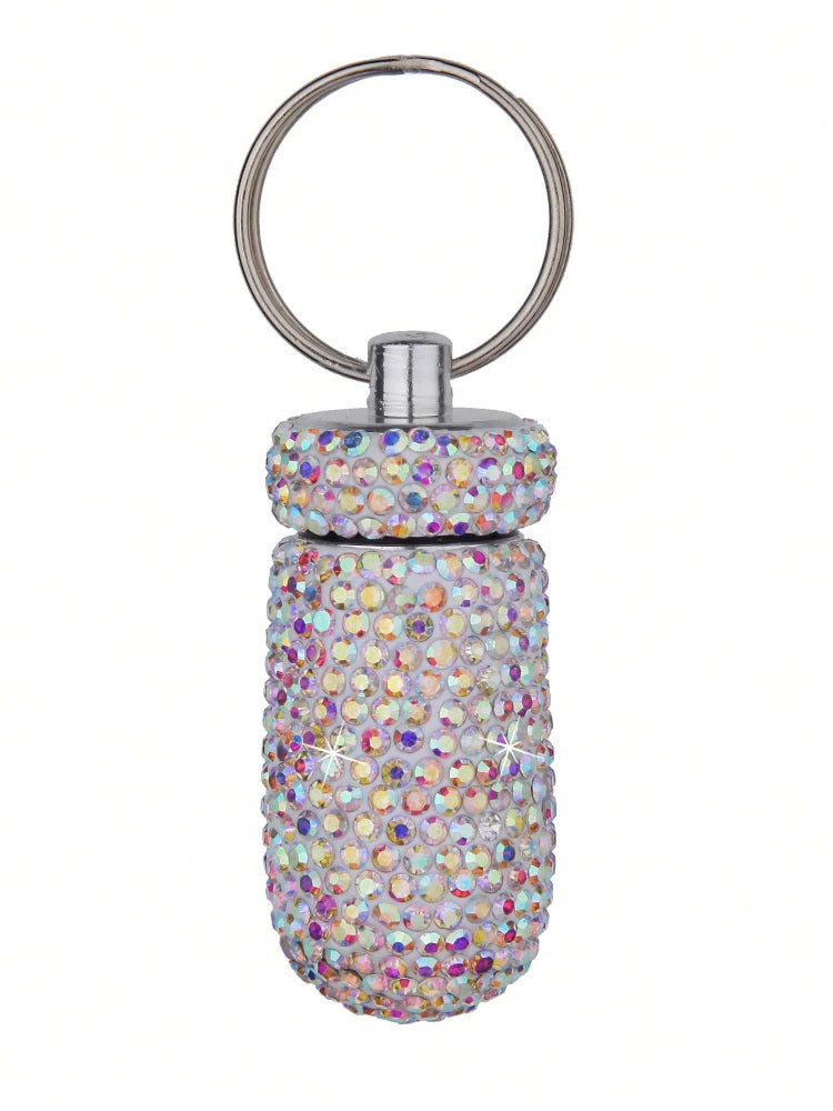 Waterproof Rhinestone Keychain Pill Holder Case - 24