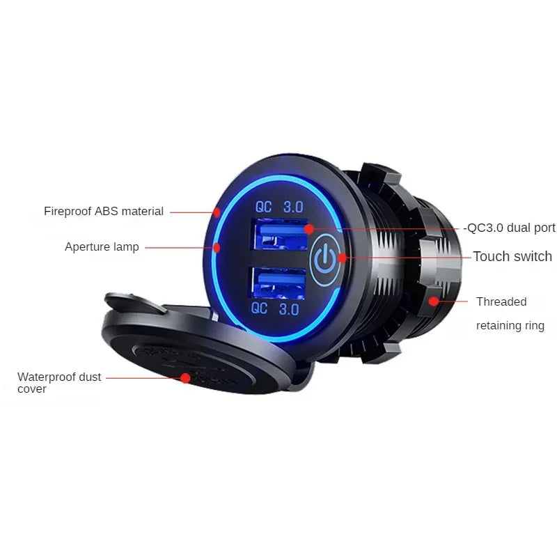 Dual USB Fast Car Charger Socket with Touch Switch