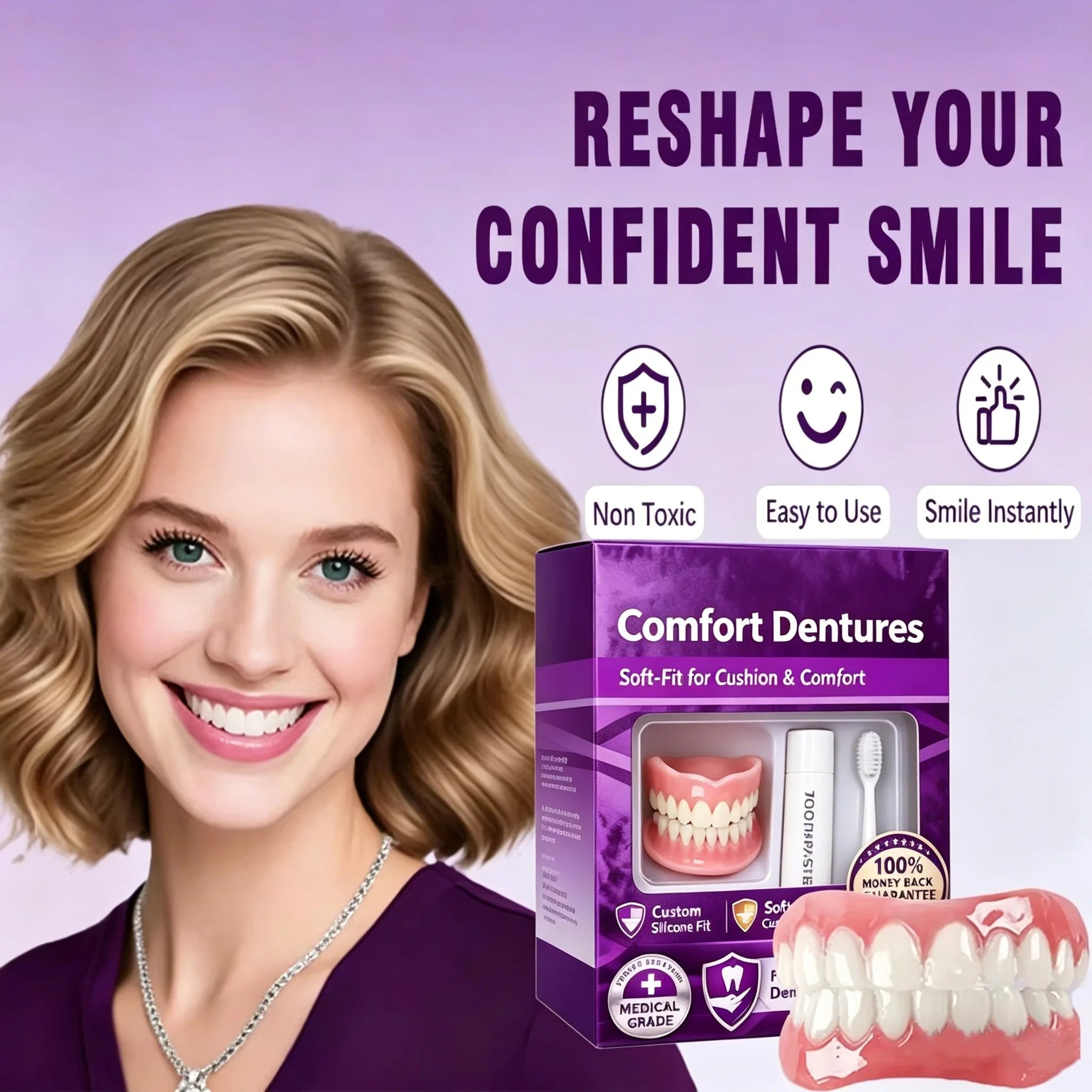 Comfort Fit Silicone Dentures for Natural Smile - 3