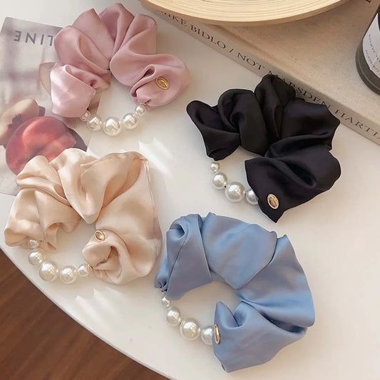 Elegant Pearl Embellished Fabric Hair Scrunchie for Women