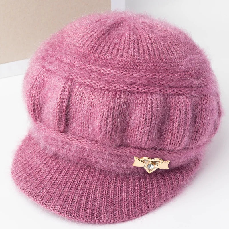 Warm Knitted Winter Hat with Brim for Women