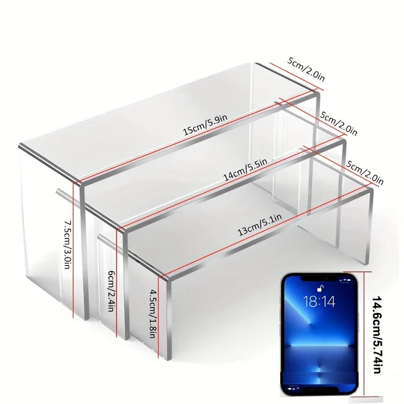 Clear Acrylic U-Shaped Display Riser for Collectibles and Makeup