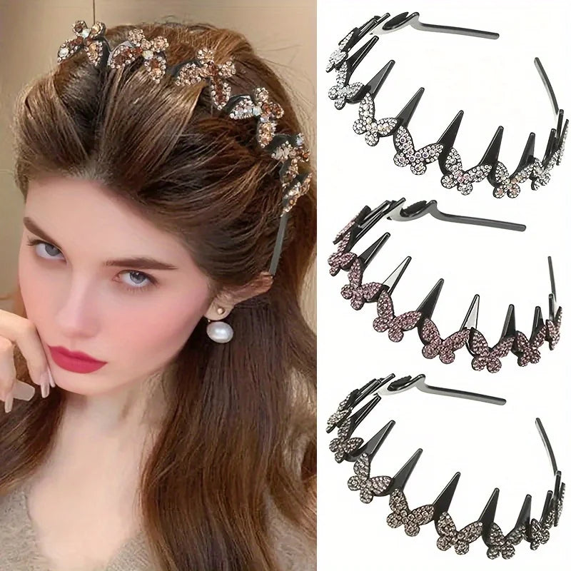 Rhinestone Butterfly Wavy Headband for Women - 7