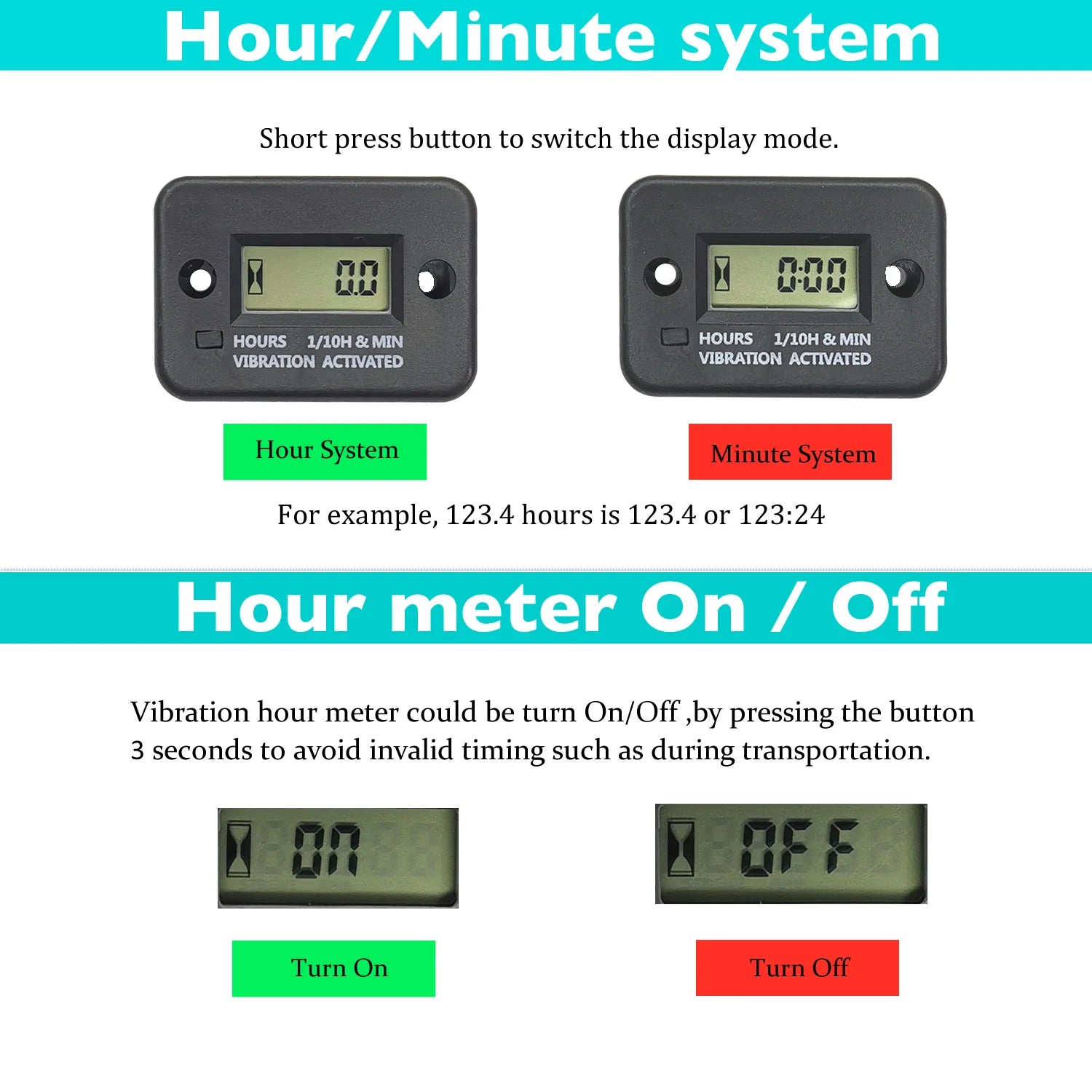 Digital Vibration Engine Hour Meter for Maintenance Tracking - 10