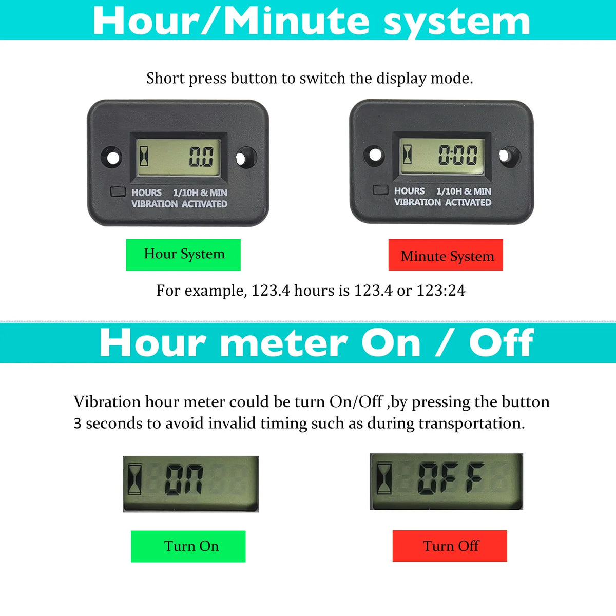 Digital Vibration Engine Hour Meter for Maintenance Tracking