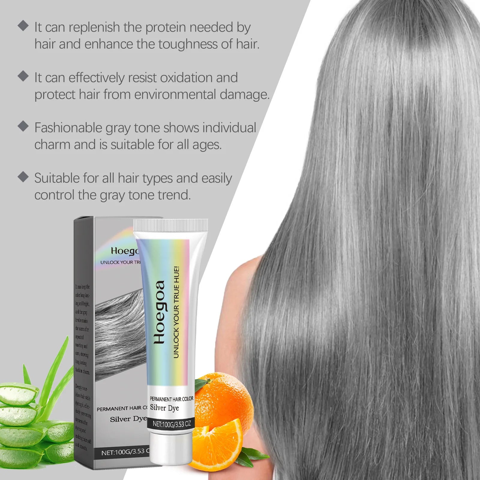 Permanent Silver Gray Hair Dye Cream - 5