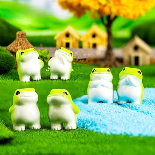 6-Piece Cute Miniature Resin Frog Figurine Set for Home Decor