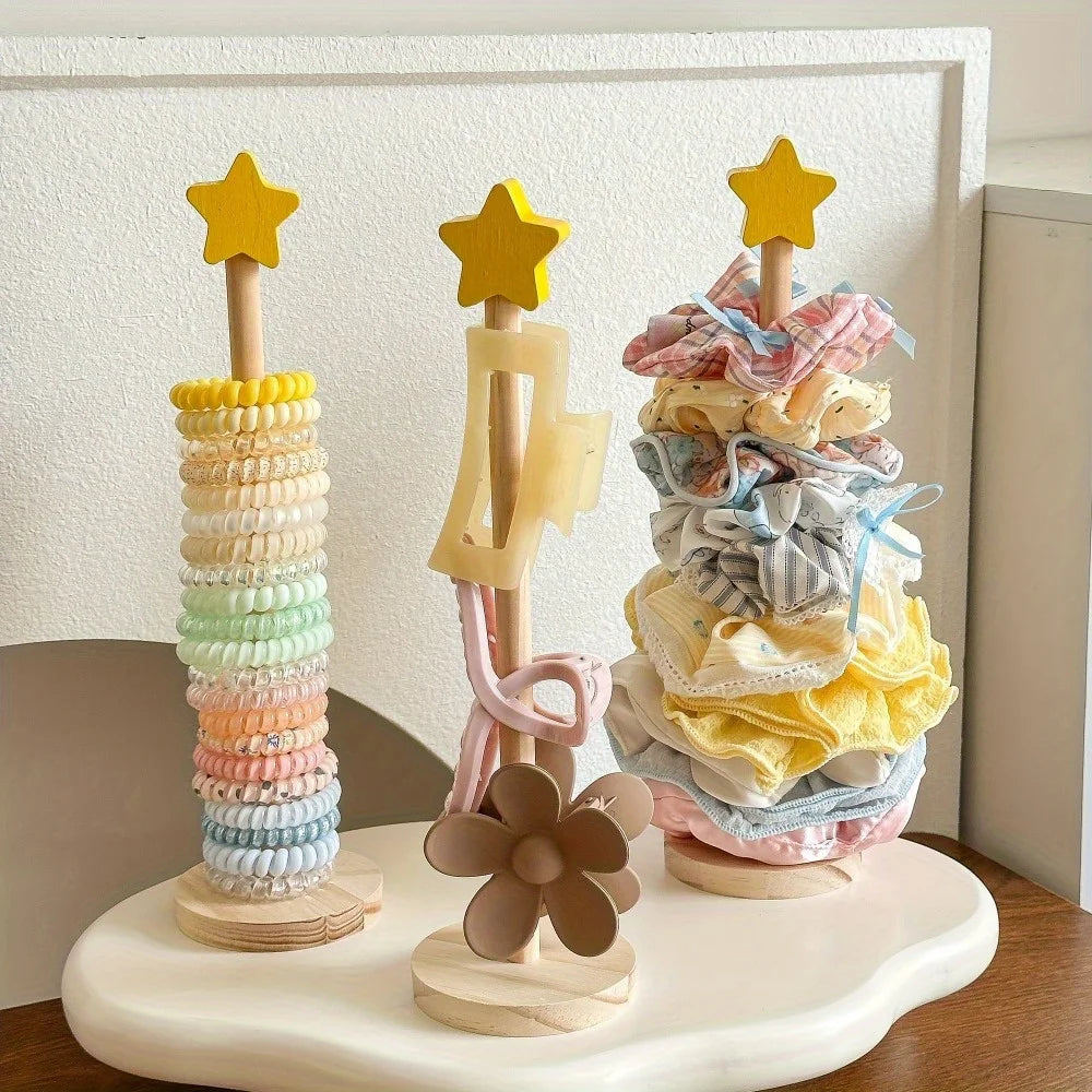 Wooden Desktop Hair Scrunchie and Jewelry Display Organizer