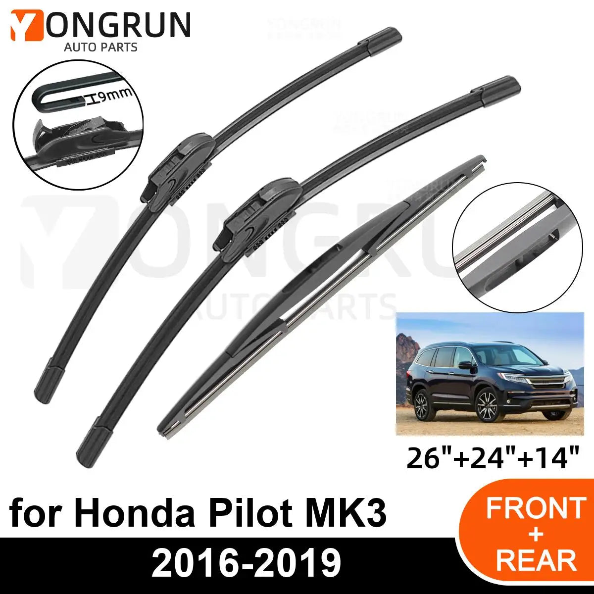 Front and Rear Windshield Wiper Blades for Honda Pilot 2016-2019 - 1