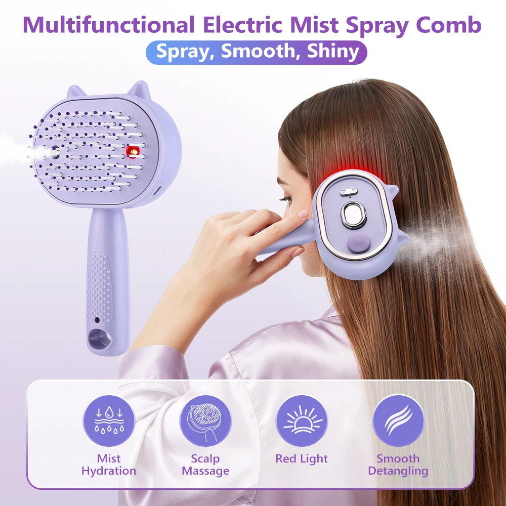 Electric Mist Spray Scalp Massager and Detangling Hair Brush - 1
