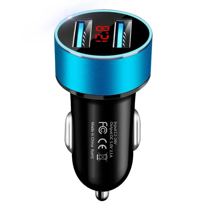 Dual USB Fast Car Charger with LED Voltage Display