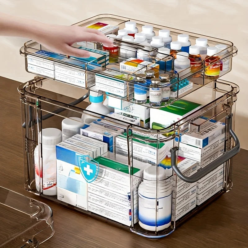 Clear Medicine Storage Organizer Box with Portable Tray - 3
