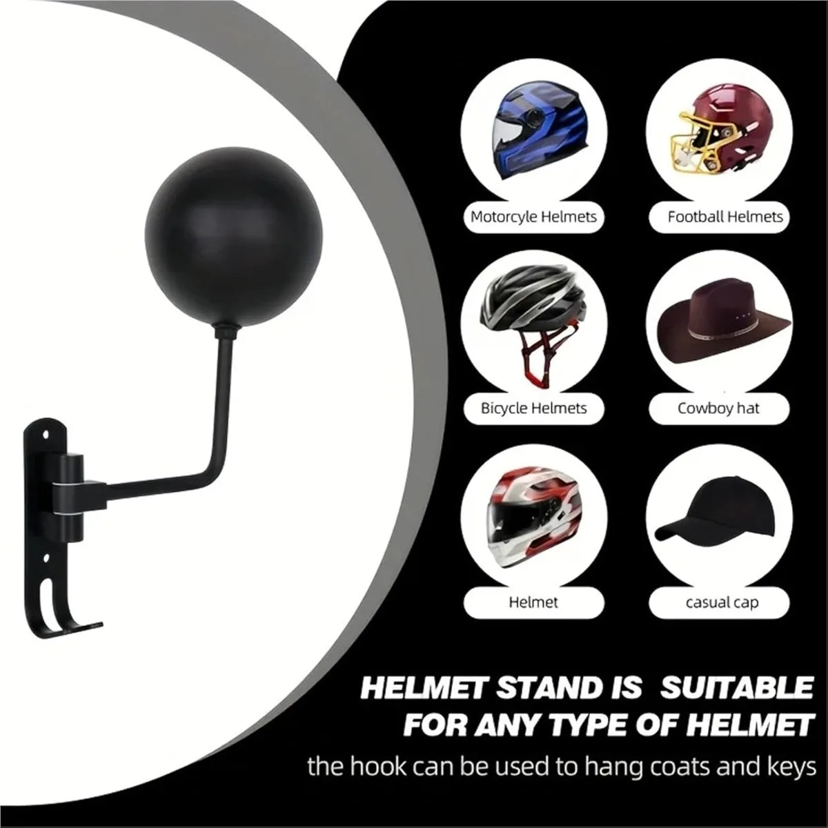 180° Rotating Wall-Mounted Helmet Rack for Motorcycle and Sports Gear