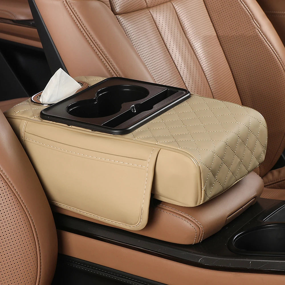 Multifunctional Car Armrest Storage Box with Tissue and Cup Holder - 21