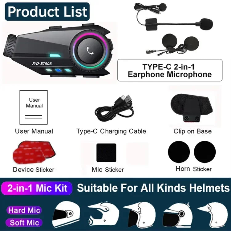 Bluetooth 5.4 Motorcycle Helmet Headset with 1080P Camera Intercom