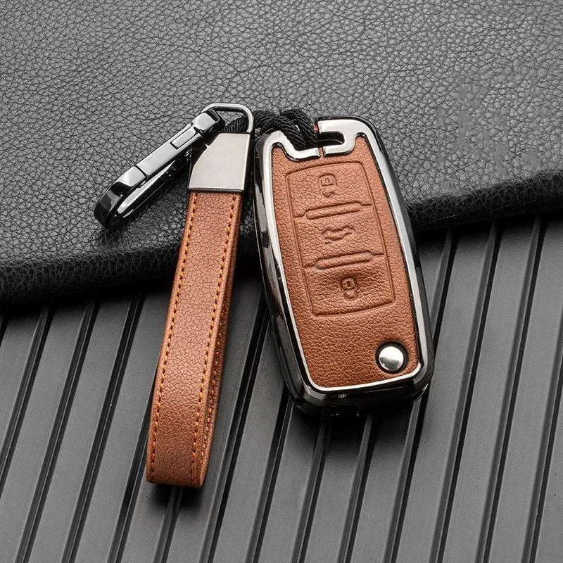 Leather and Zinc Alloy Protective Car Key Case Cover - 12