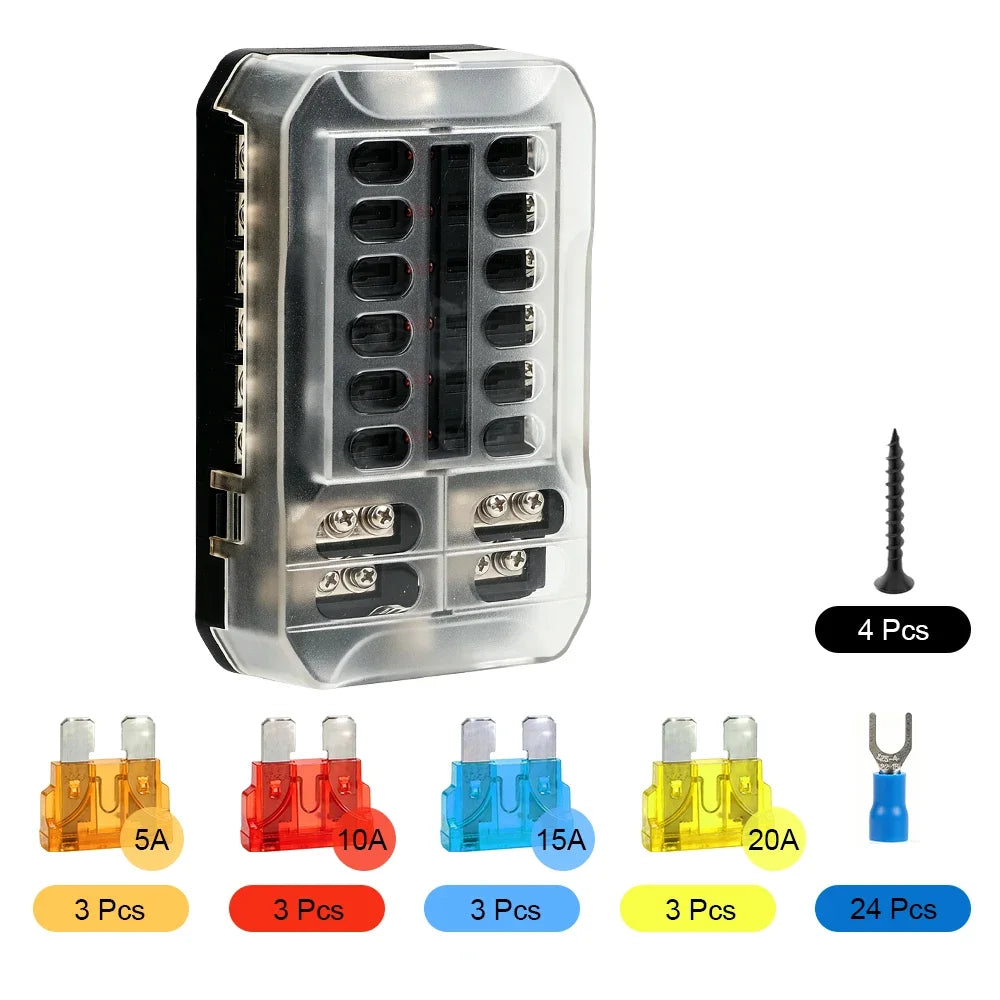 Waterproof Blade Fuse Box with LED Indicator for Automotive and Marine - 18