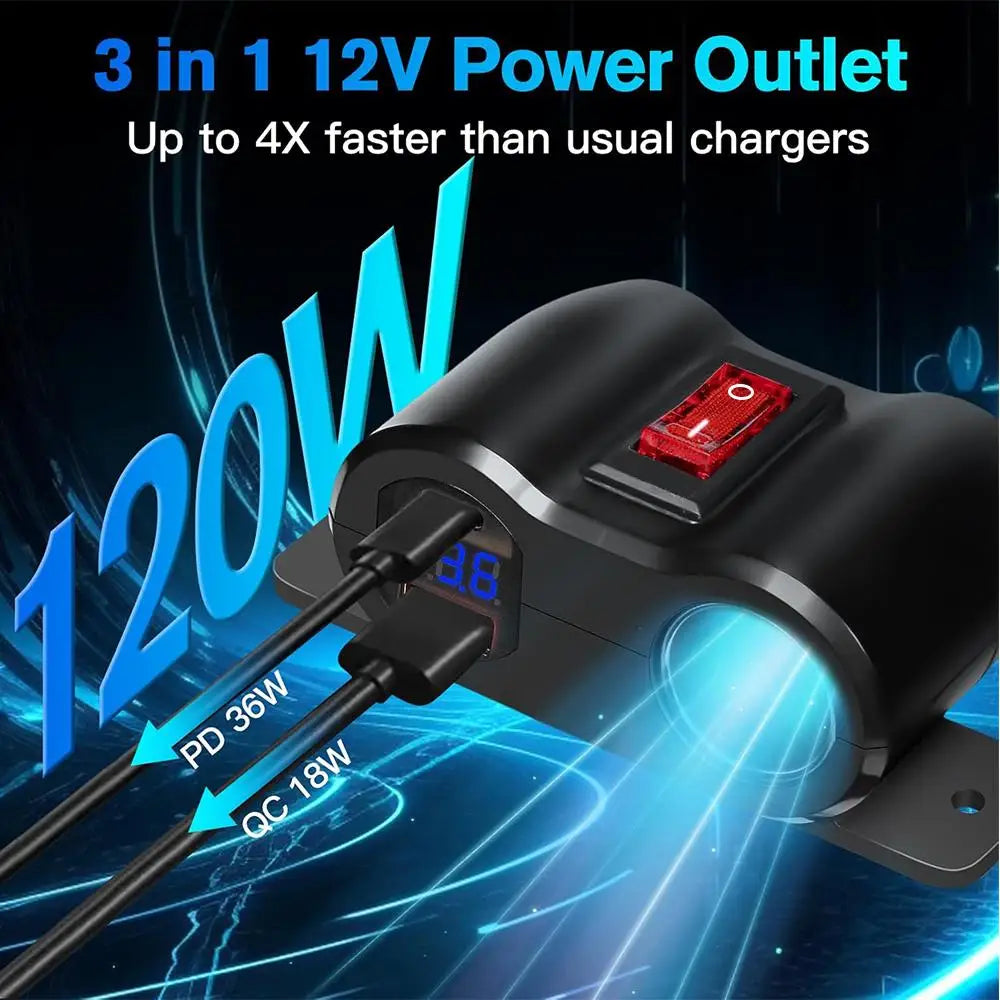 12V USB Car Charger Adapter PD3.0 QC3.0 Cigarette Lighter Socket Splitter - 13