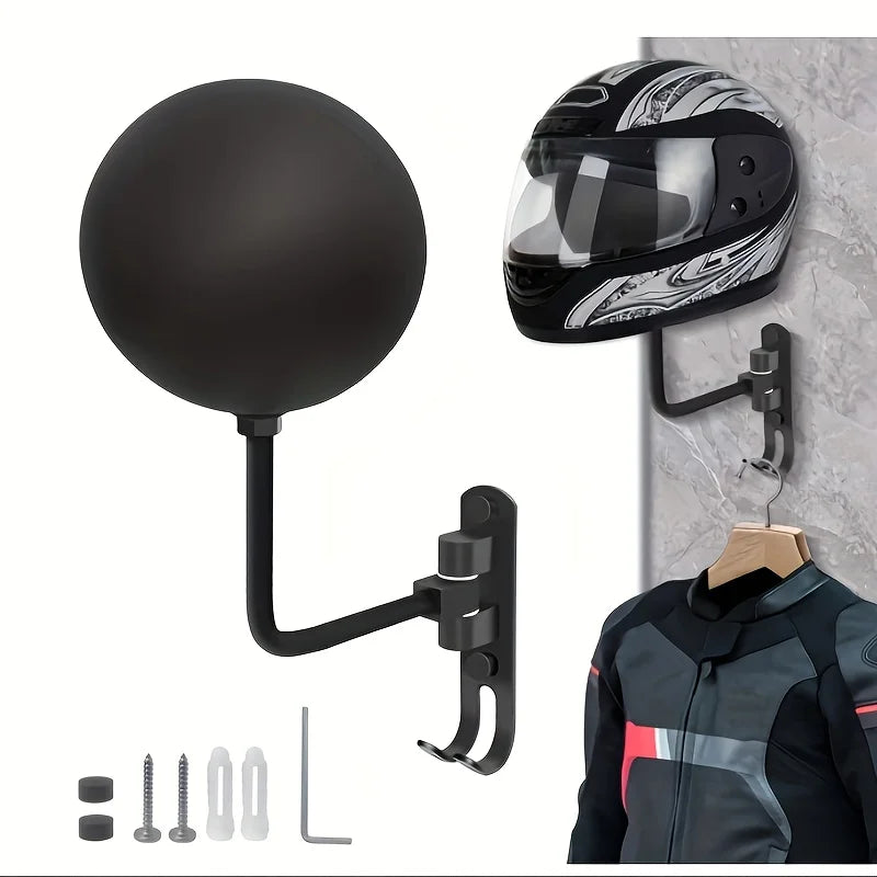 180 Degree Rotary Motorcycle Helmet Wall Rack Holder with Jacket Hook - 1