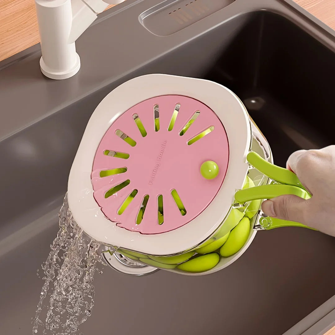 Multifunctional 2-in-1 Vegetable and Fruit Drain Basket with Lid - 16