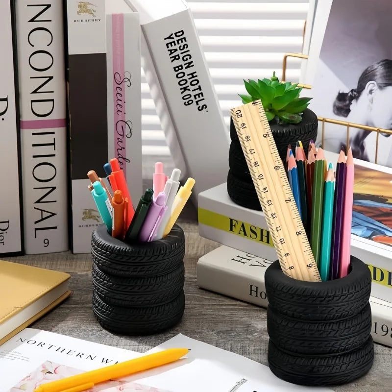 Creative Tyre Shape Desktop Pen Holder and Stationery Organizer