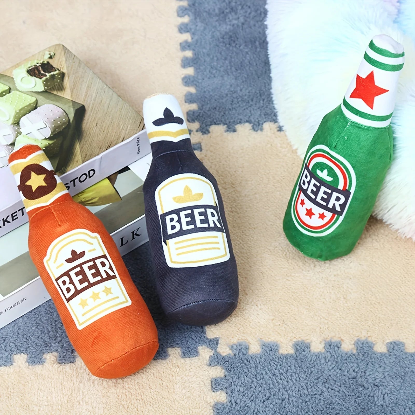 Interactive Beer Bottle Squeaky Plush Toy for Dogs - 8