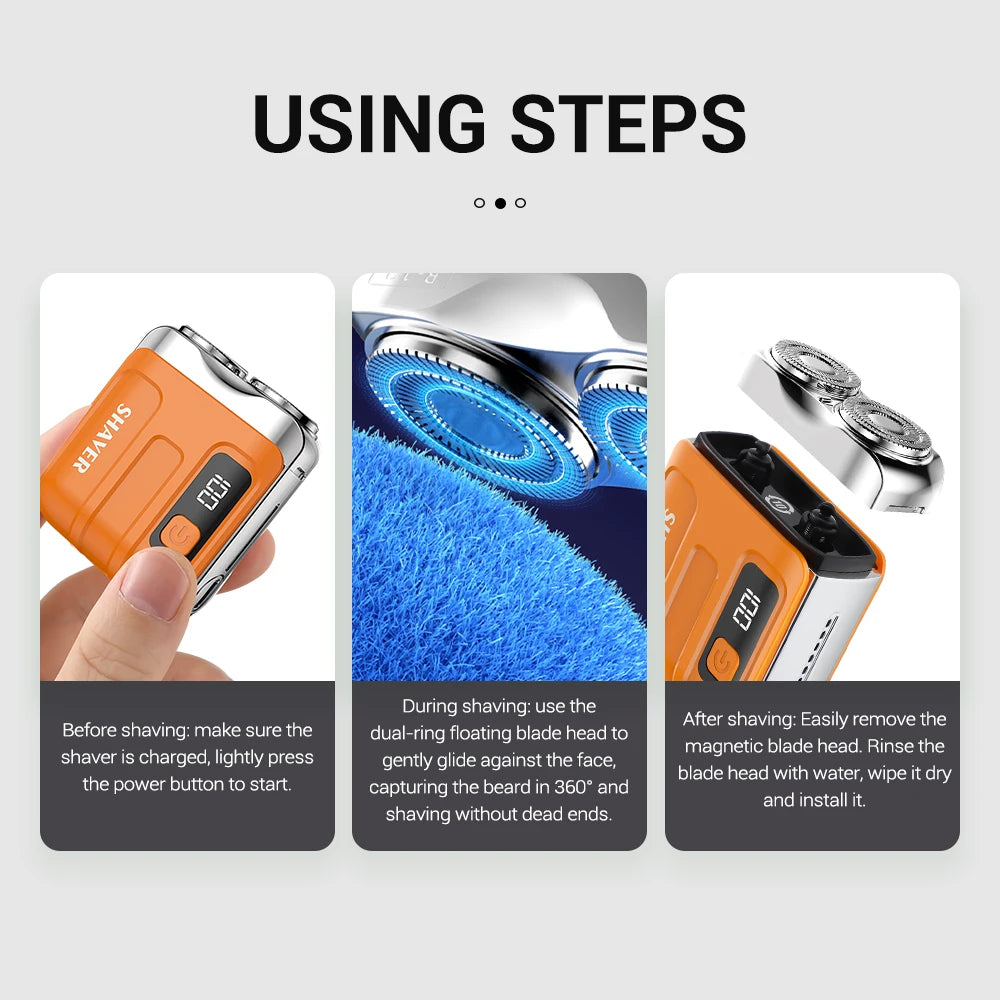 Portable Rechargeable Mini Electric Shaver with Digital Display