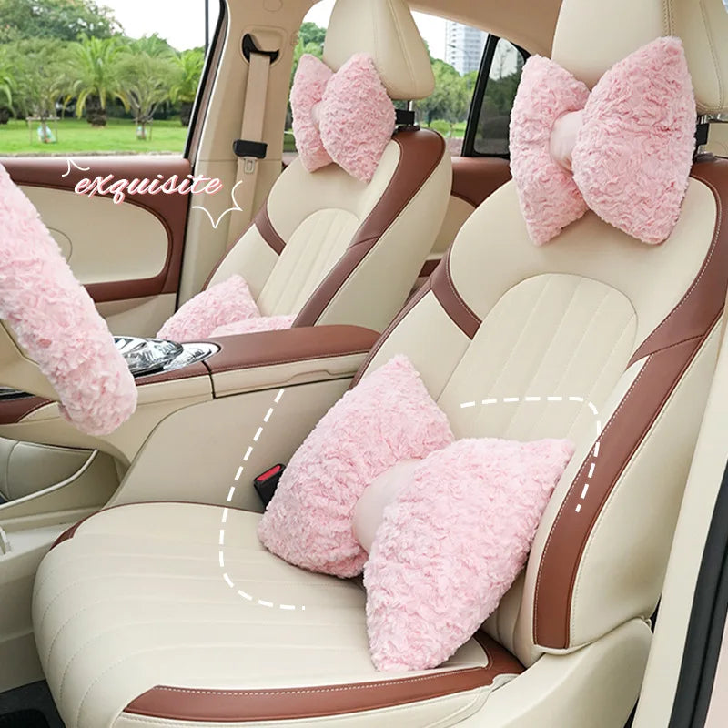 Cute Cartoon Bowknot Plush Car Seat Cushion Cover - 3