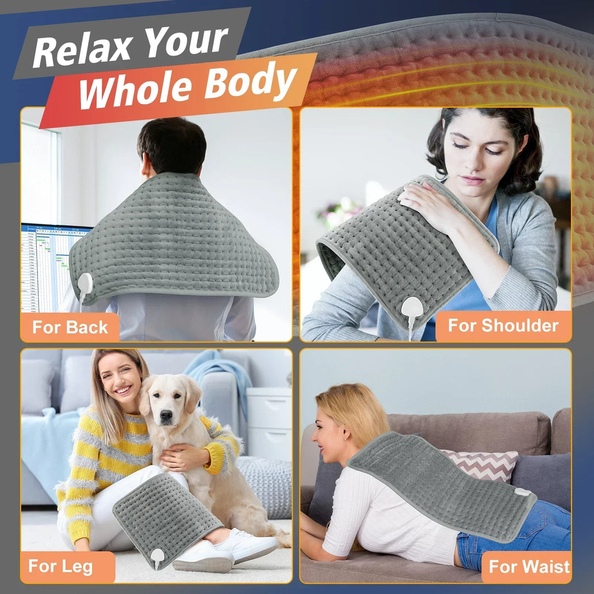 Electric Heating Pad for Back Neck and Shoulder Pain Relief