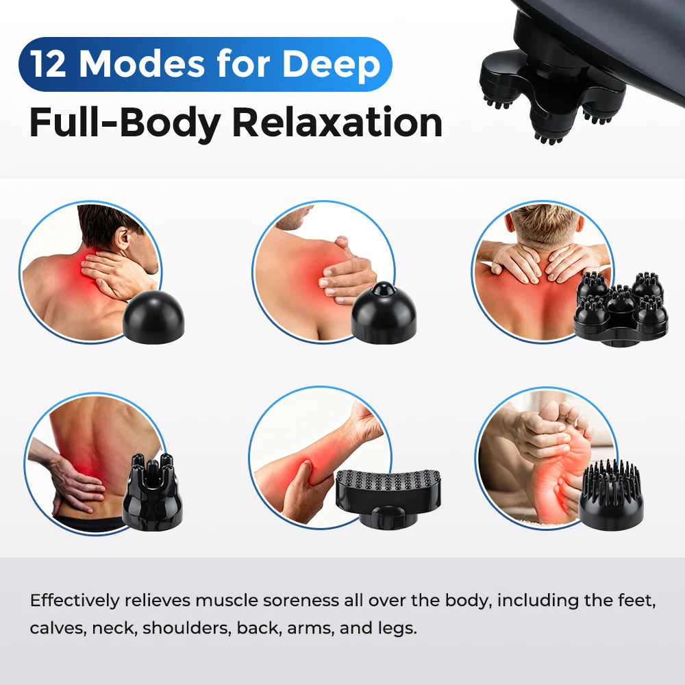 Handheld Deep Tissue Percussion Body Massager with 6 Interchangeable Heads