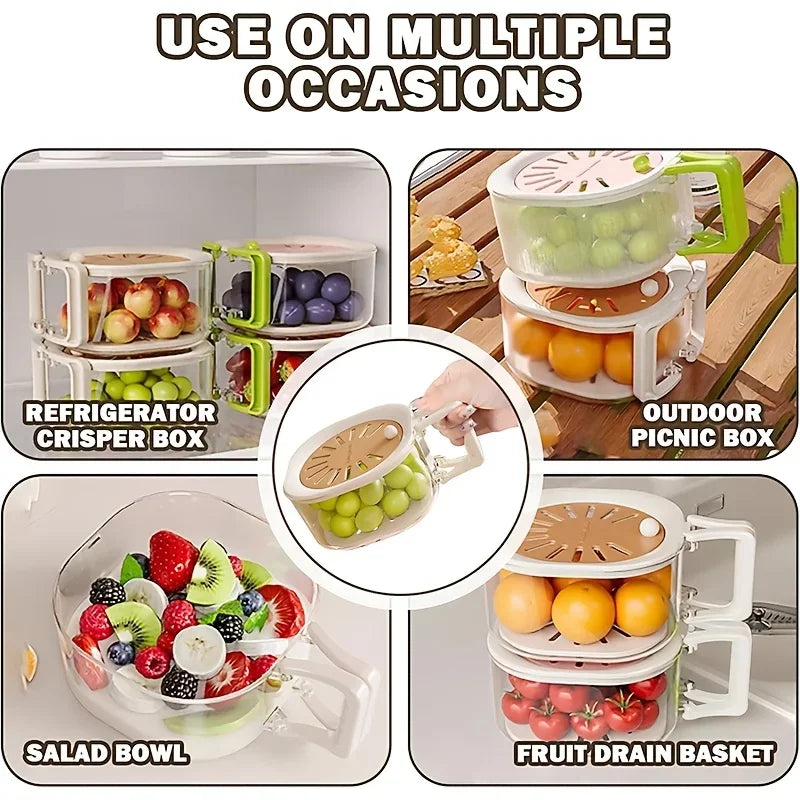Multifunctional 2-in-1 Vegetable and Fruit Drain Basket with Lid - 14