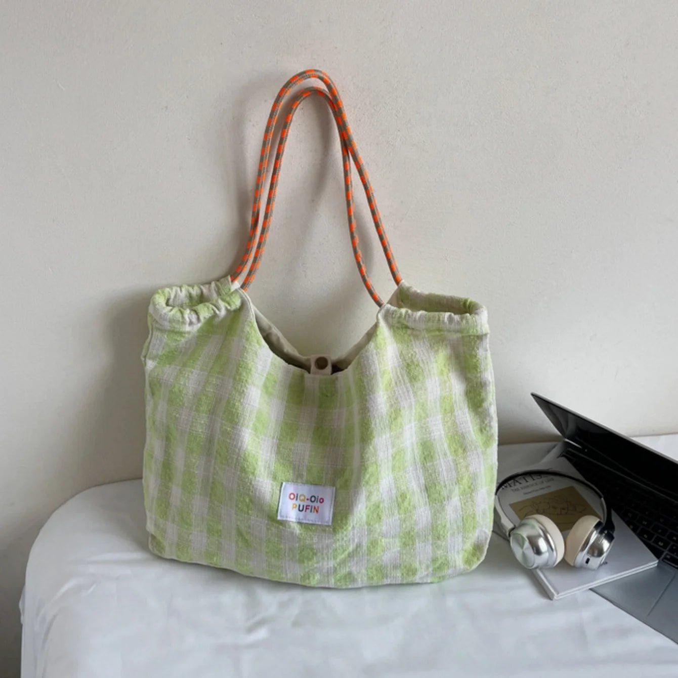 Versatile Plaid Shoulder Tote Bag for Commuter and Leisure - 24