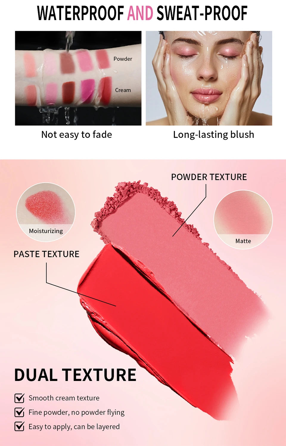 2-in-1 Cream and Powder Blush Palette for Radiant Cheek Makeup - 14