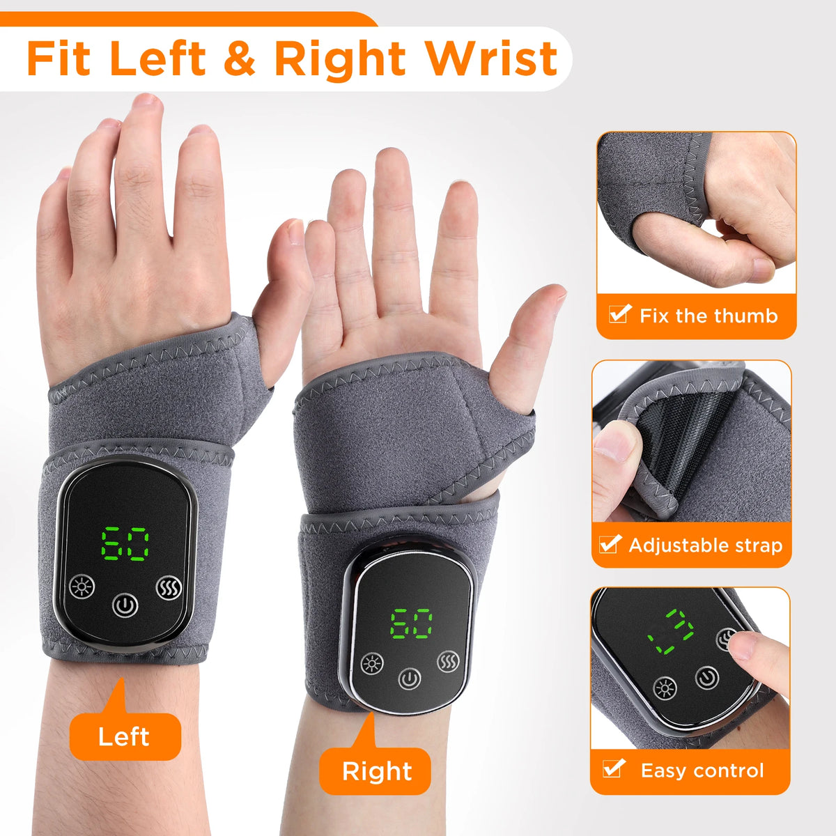 Heated Cordless Wrist Support Massager with 3 Vibration Modes