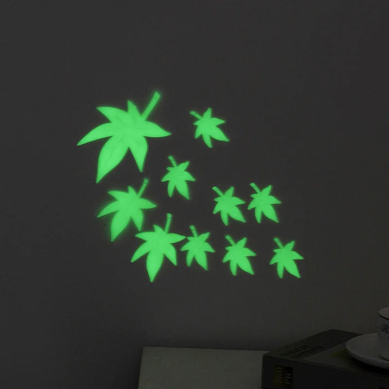 10pcs Luminous Maple Leaf Wall Stickers Glow in the Dark Home Decor