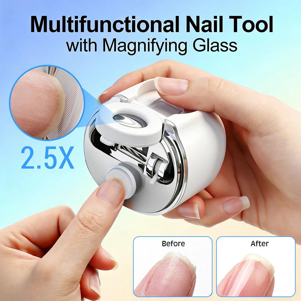 Electric Nail Clipper with Magnifier and LED Light