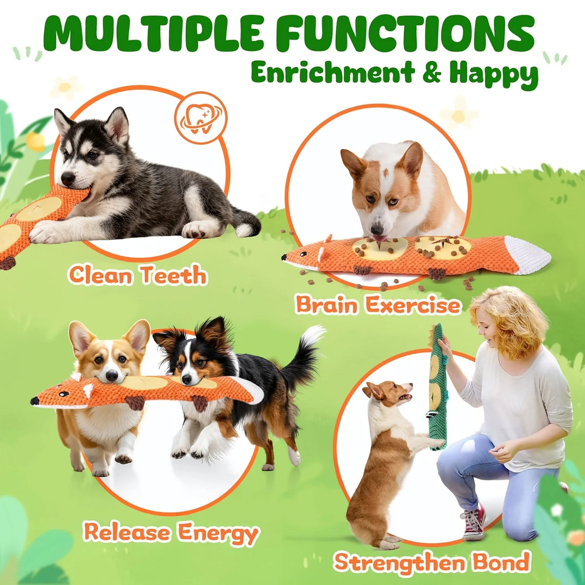 Interactive Squeaky Plush Dog Toy for Treat Hiding